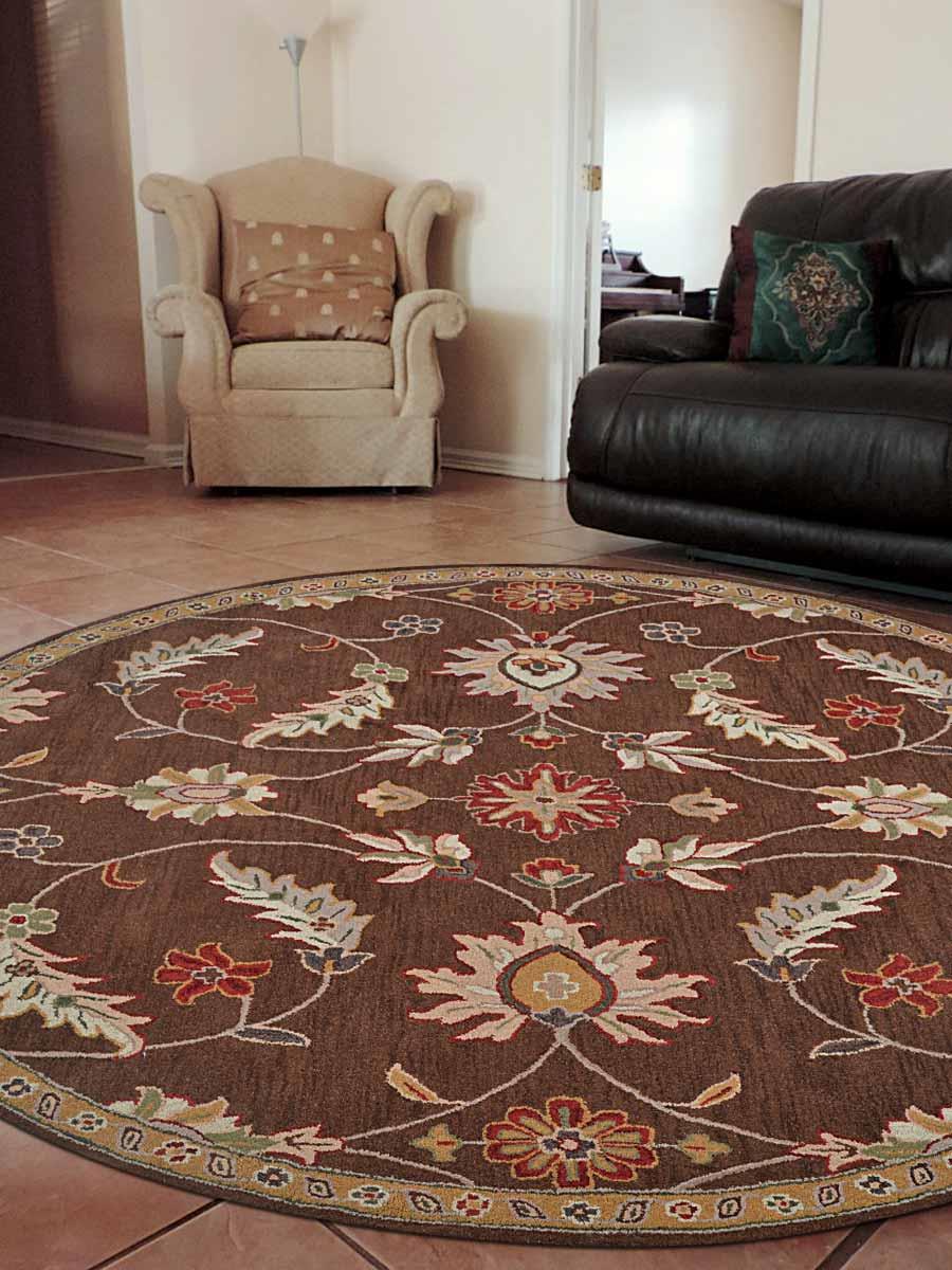 Rugsotic Carpets Hand Tufted Wool 8'x8' Round Area Rug Floral Brown K00518 Rugsotic Carpets Hand Tufted Wool 8'x8' Round Area Rug Floral Brown K00518